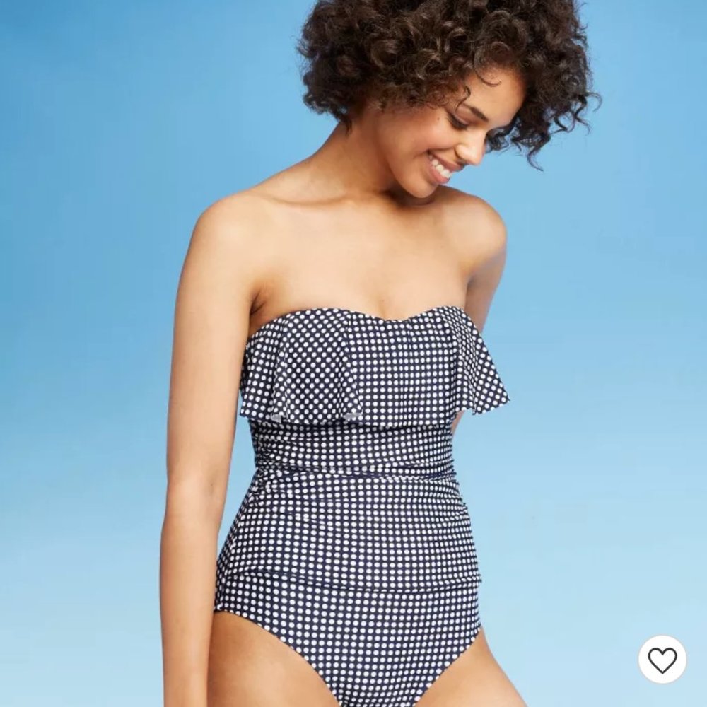 NWT Bandeau Flounce One Piece Polka Dot Swimsuit